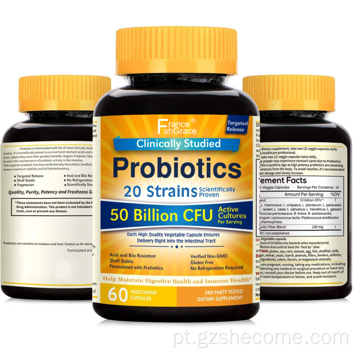 Probióticos 50 bilhões de cápsulas de probióticas da UFC 20 estirpes